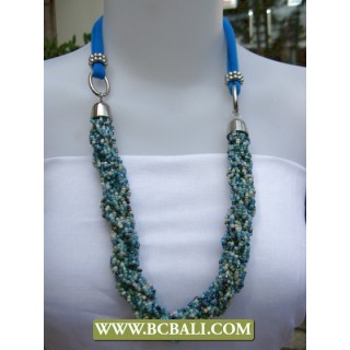 Blue and White Squins wrap Necklace with Blue sky cloth